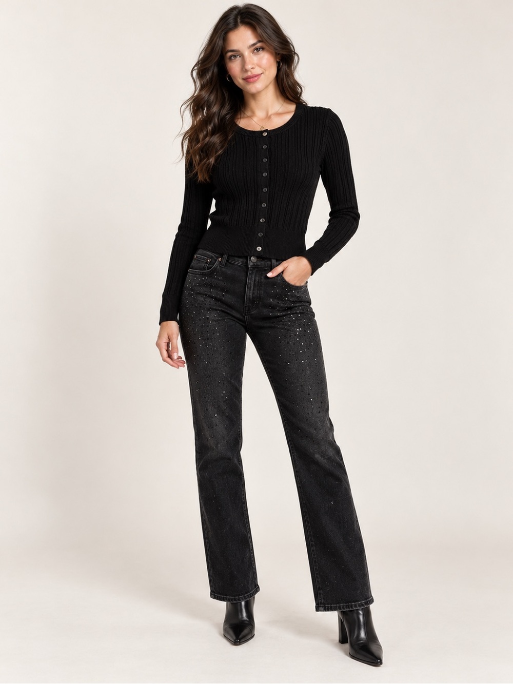 PINK Victoria’s Secret Black Ribbed Button Front Cardigan XS